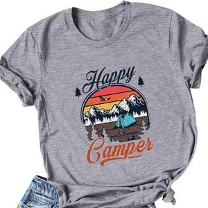 Happy Camper Tank Tops for Women Sleeveless Graphic Tee Shirts Loose Size Small